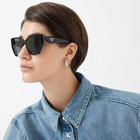Prada PR19ZS 1AB5S0 Sunglasses Black Dark Grey Women Cat Eye PR 19ZS main image 11